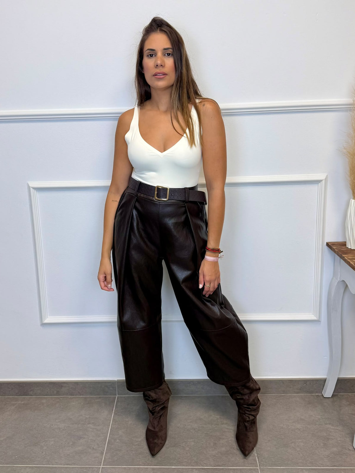 PANTALON MIDI POLIPIEL CON CINTURÓN